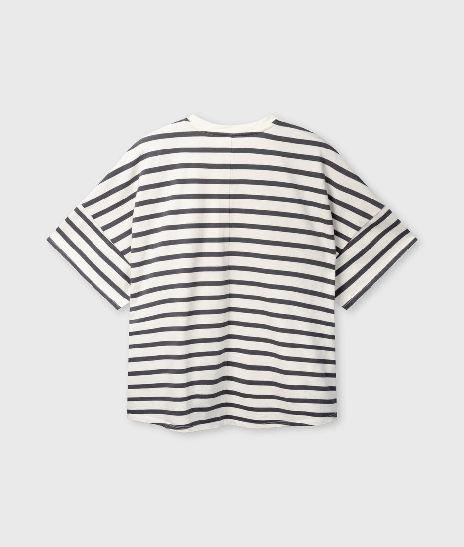 wide tee stripes | ecru/steel blue