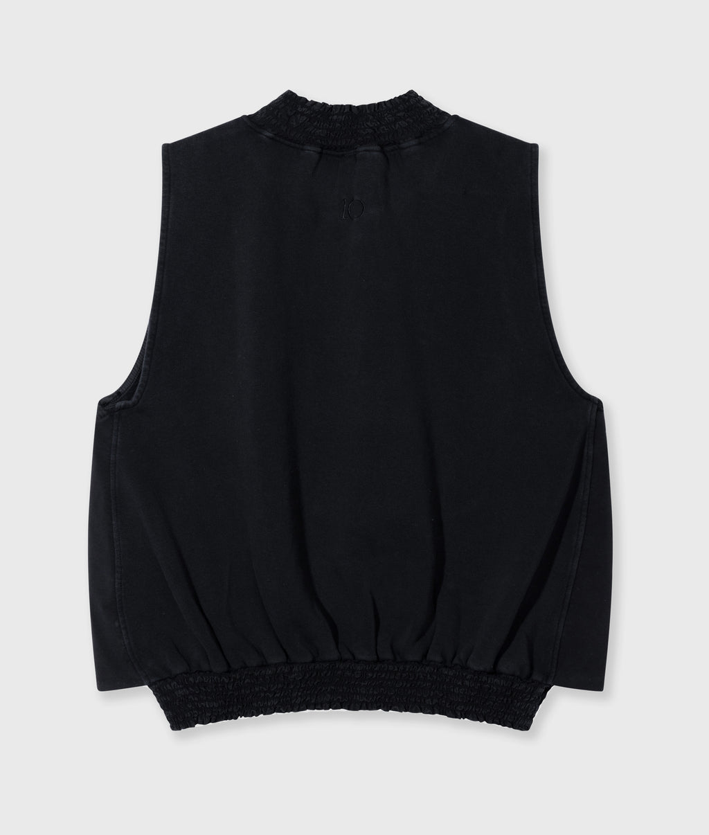 smocked top | dark charcoal