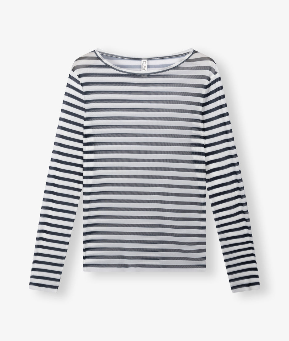 mesh tee stripe | ecru/night sky