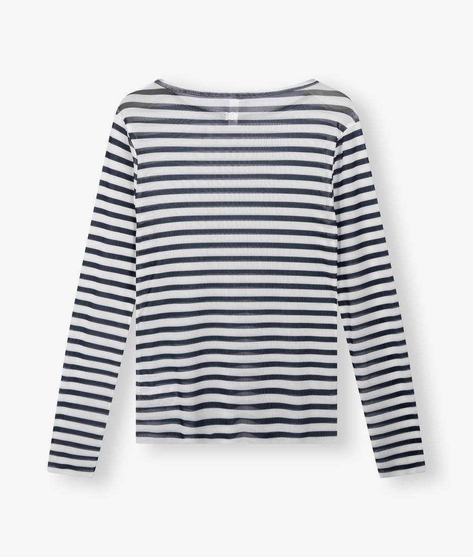 mesh tee stripe | ecru/night sky