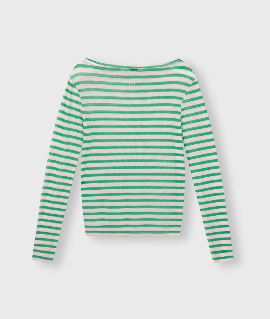 mesh tee stripe | ecru/apple green