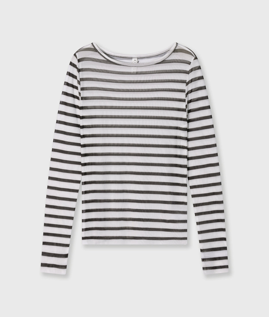 mesh tee stripes | ecru/black