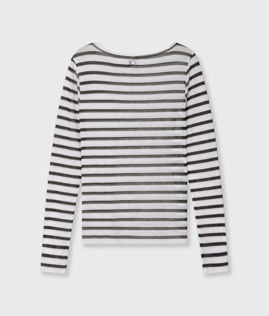 mesh tee stripes | ecru/black