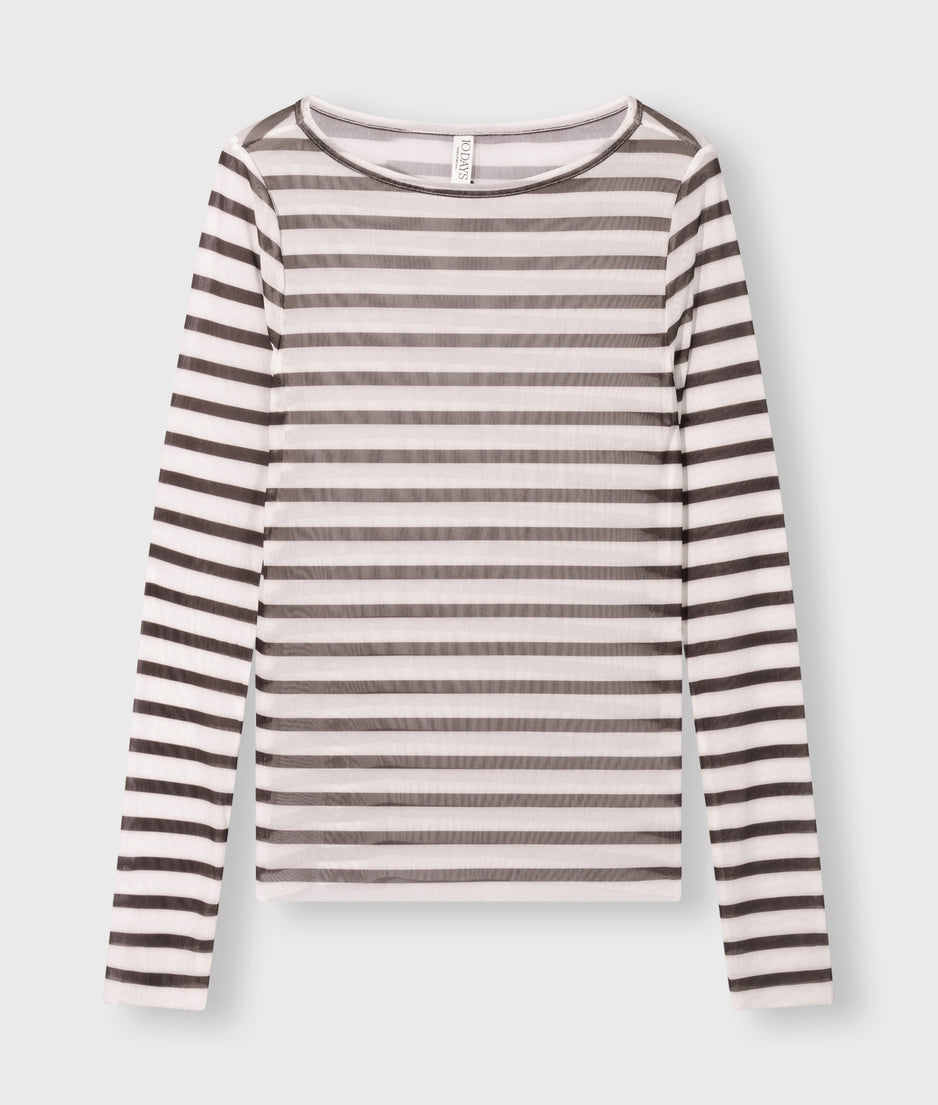 mesh long sleeve stripes | ecru/wine
