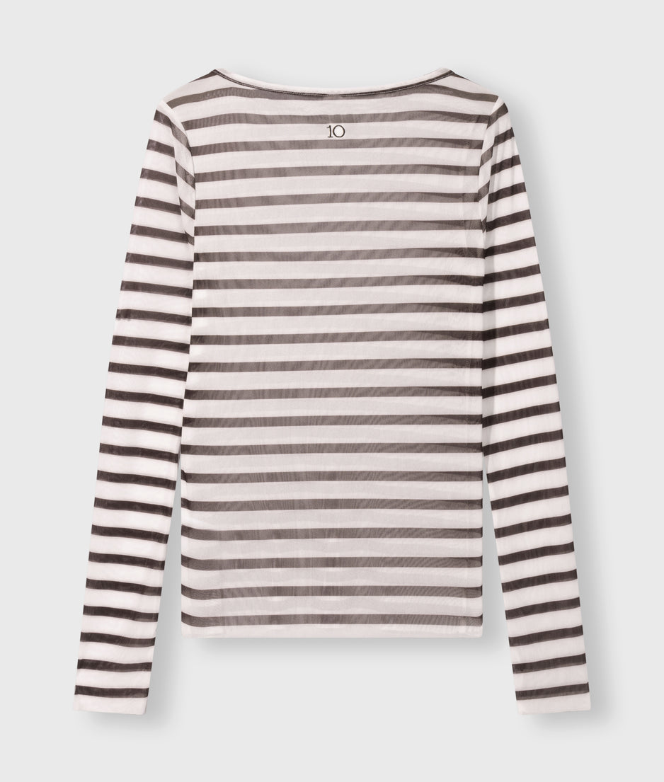 mesh long sleeve stripes | ecru/wine