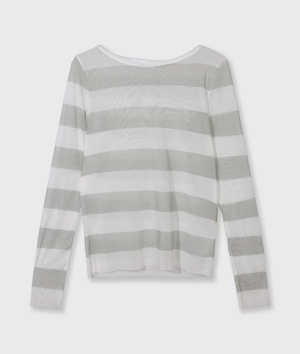 Mesh-Langarmshirt mit Streifen | white/stone