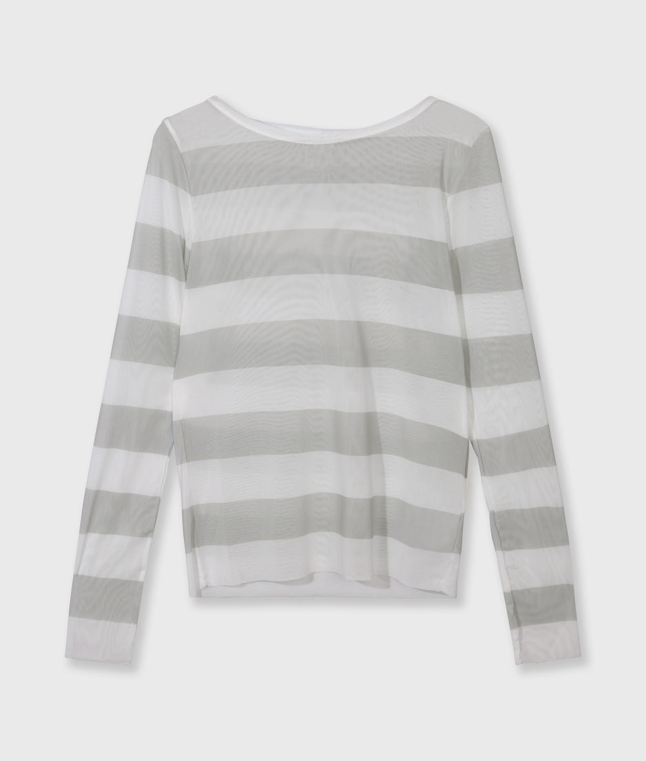 mesh long sleeve stripes | white/stone