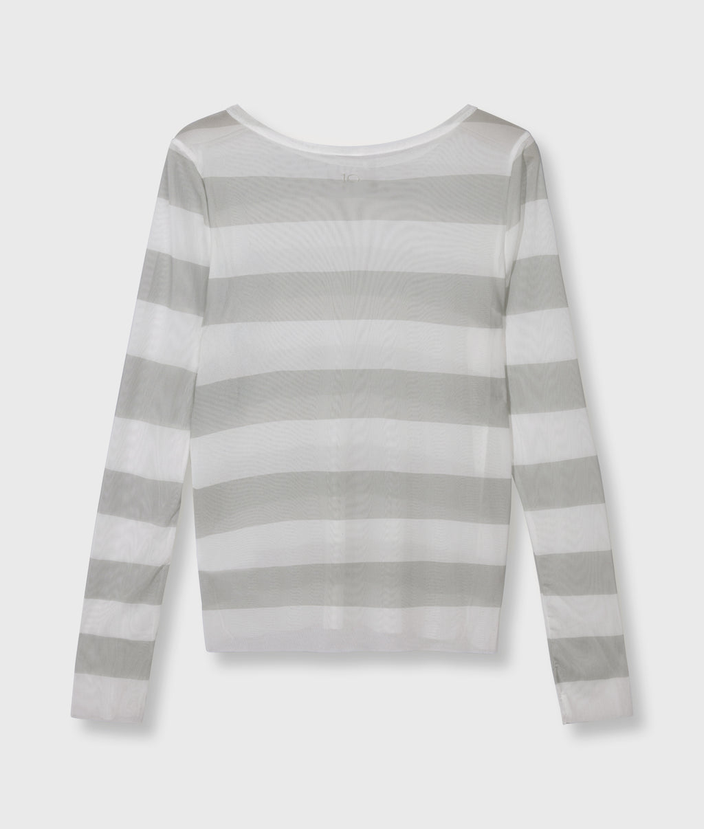 Mesh-Langarmshirt mit Streifen | white/stone