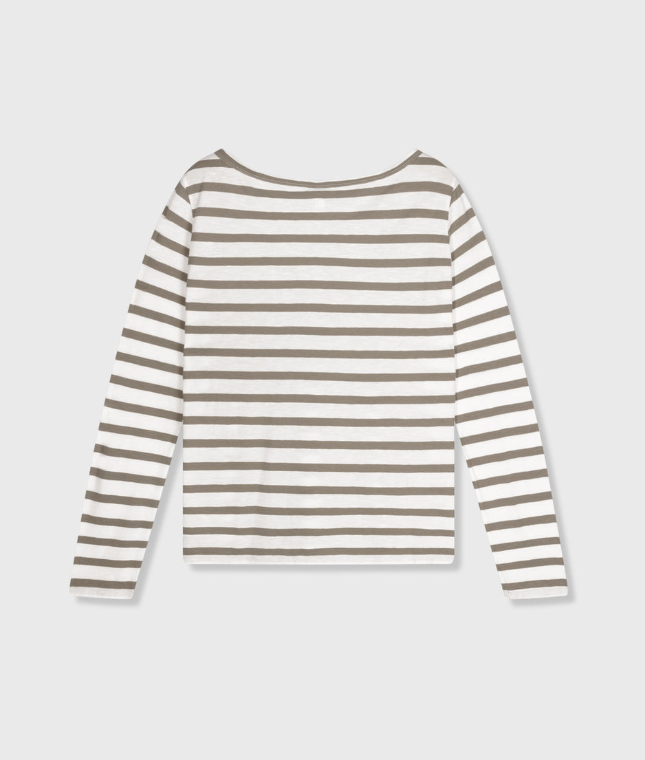 long sleeve tee stripes | ecru/sage