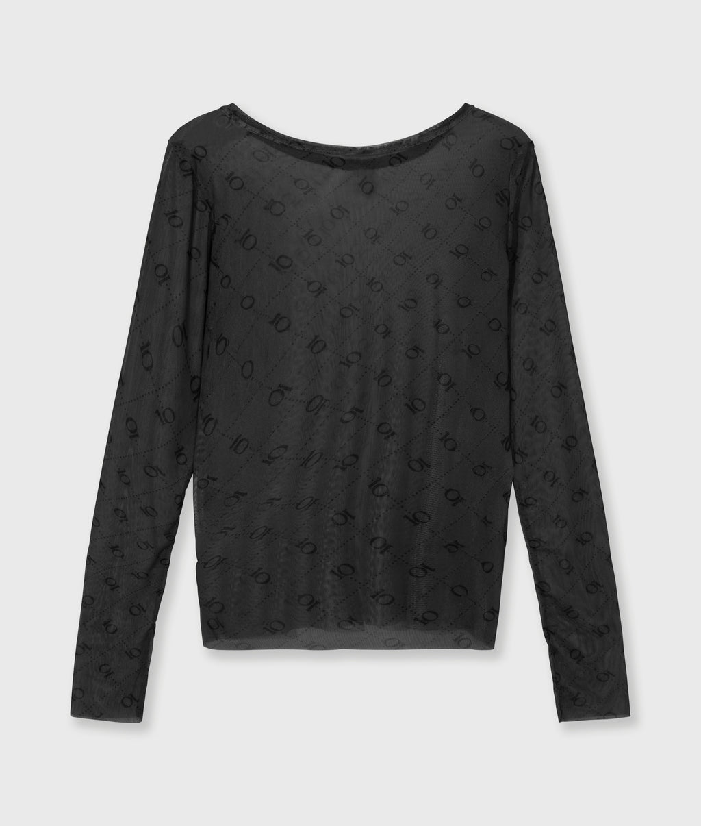 mesh top lange mouwen monogram | steel blue
