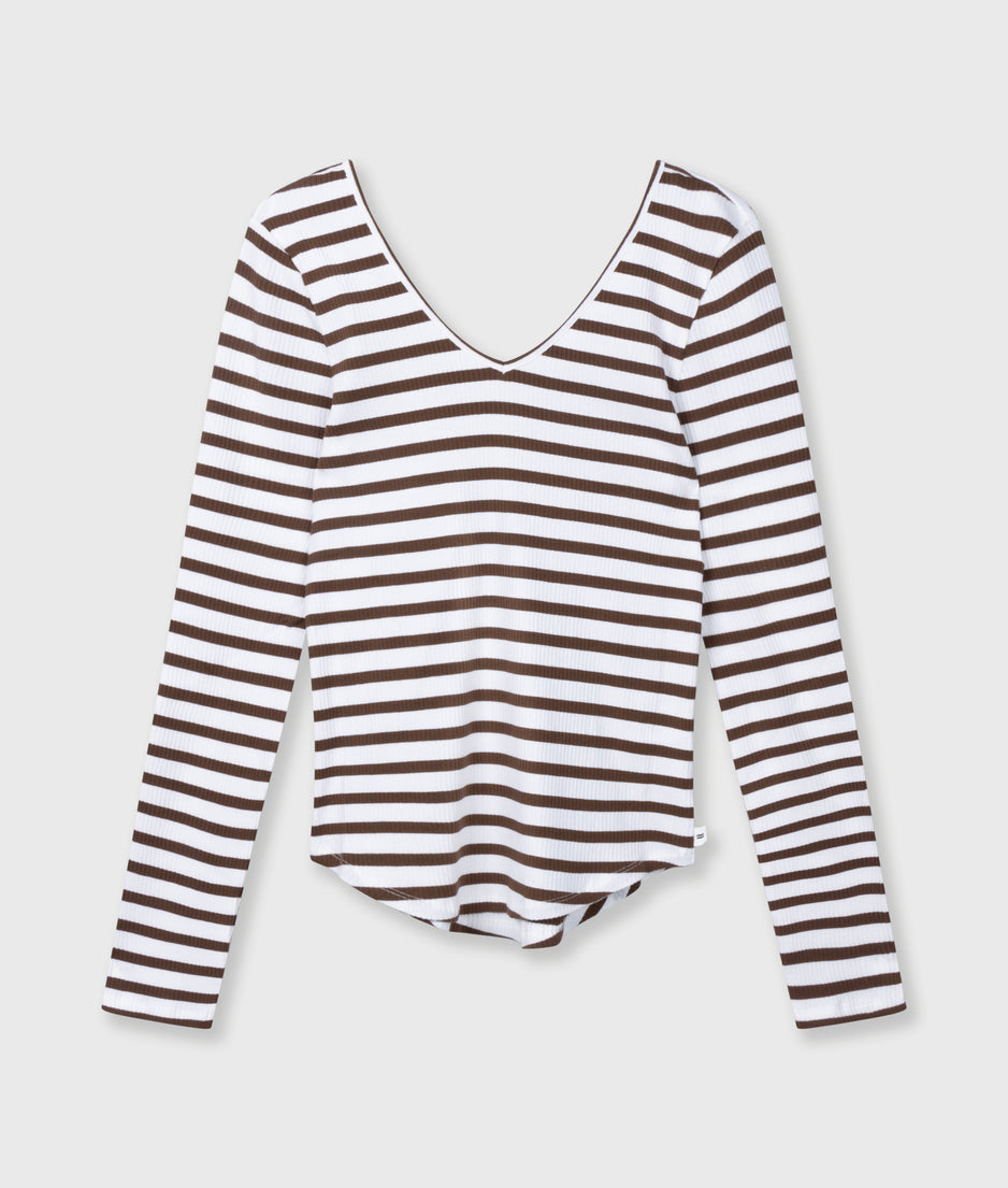 v-neck ballet top stripes | white/dark truffle