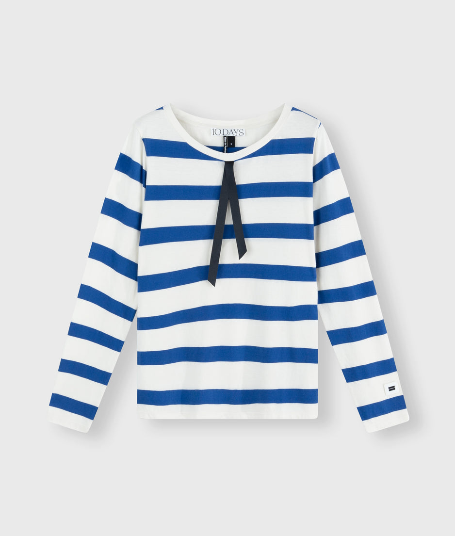 longsleeve tee bow stripe | ecru/electric blue
