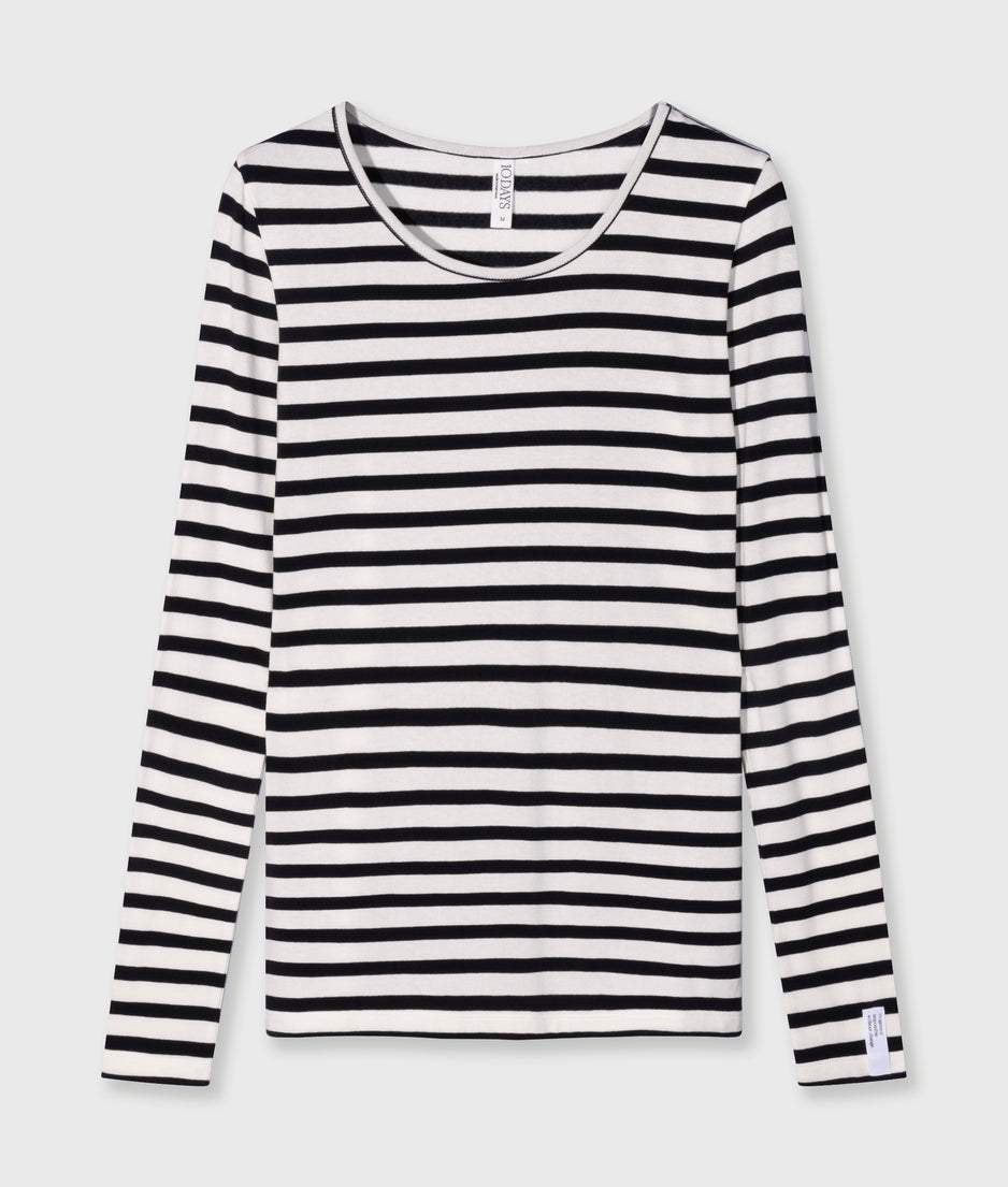 extra long sleeve tee modal stripes | ecru/black