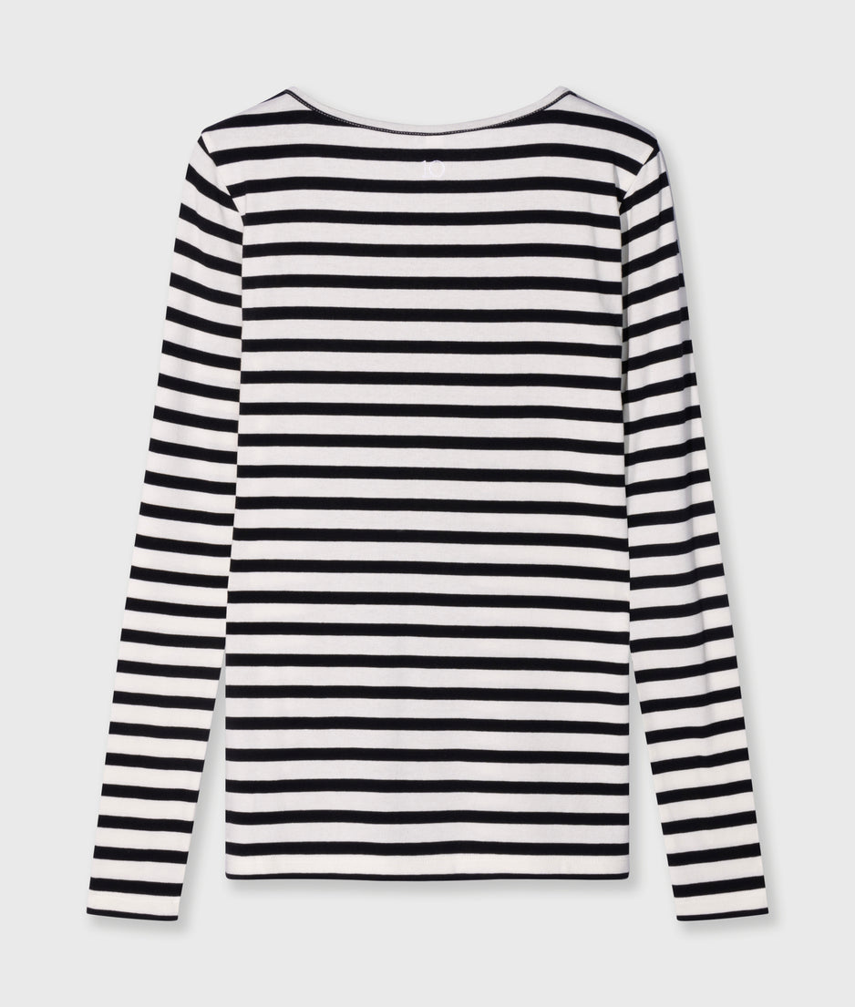 extra long sleeve tee modal stripes | ecru/black