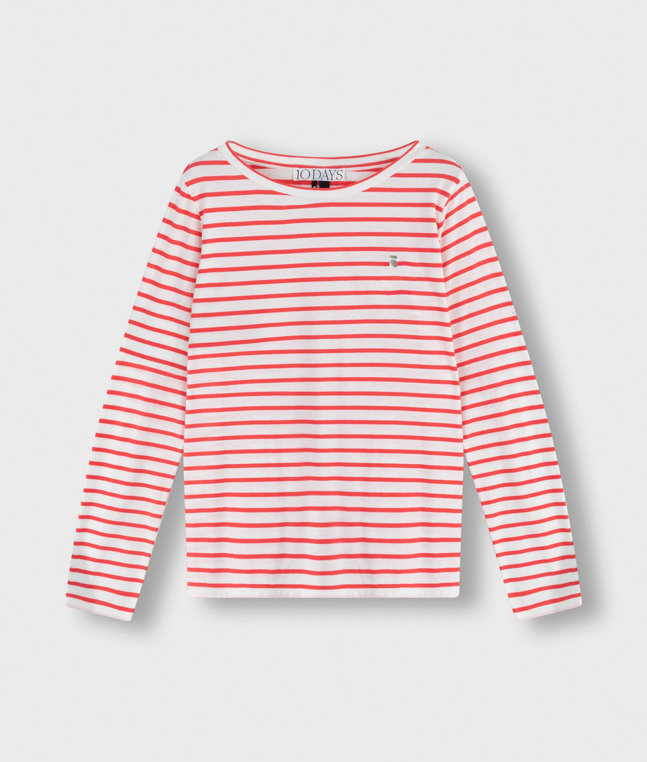 longsleeve tee stripe | ecru/coral red