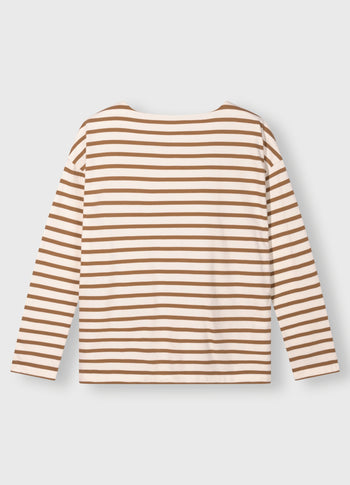 boat neck top stripes | ecru/suede