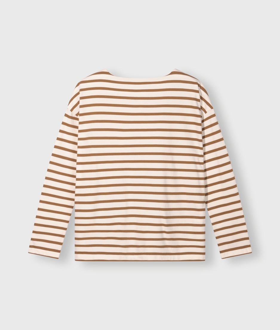 boat neck top stripes | ecru/suede