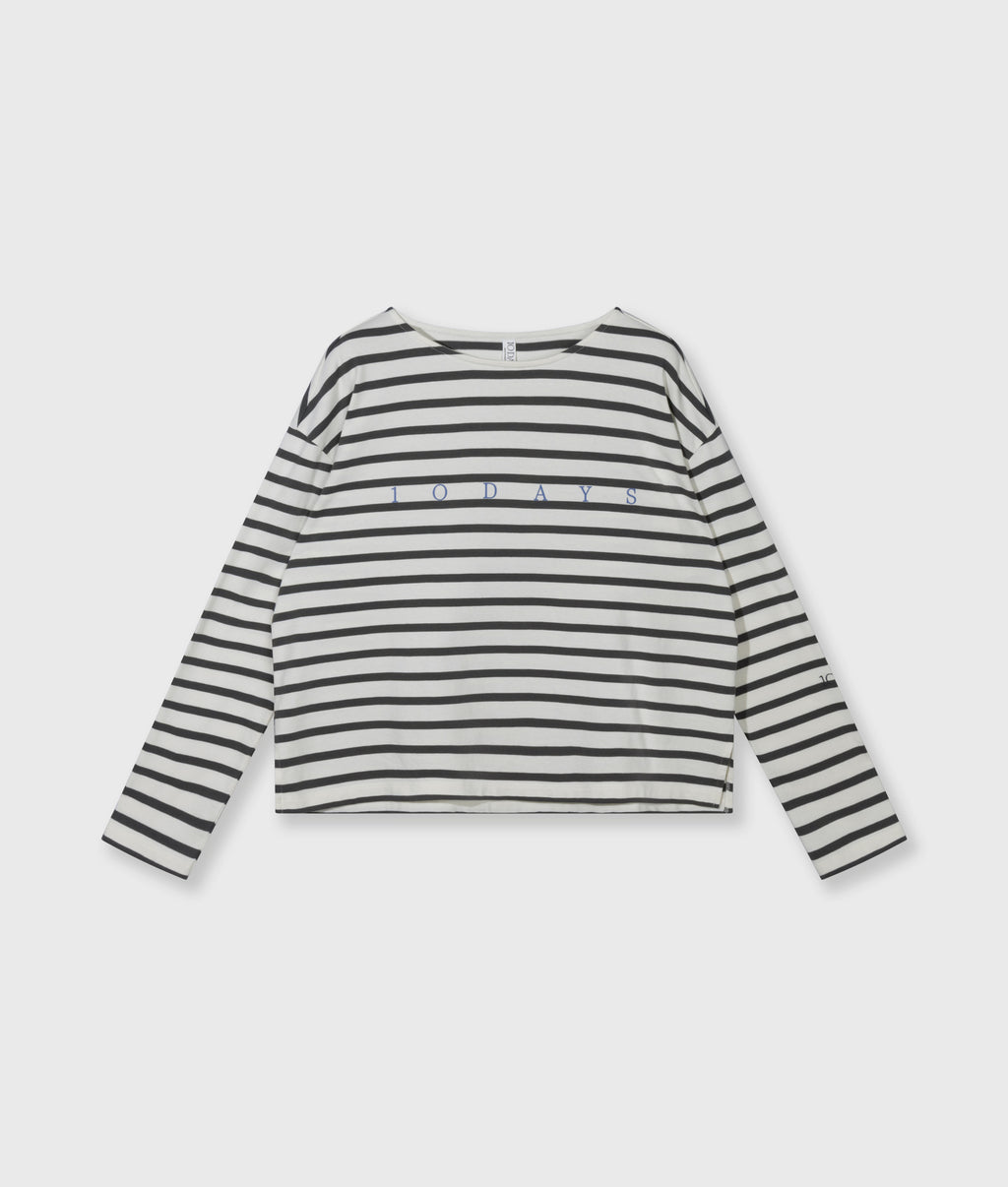 boat neck top stripes | ecru/steel blue