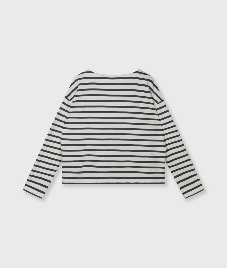 boat neck top stripes | ecru/steel blue