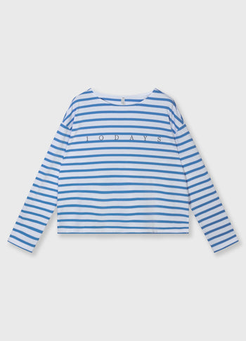 boat neck top stripes | white/ultramarine
