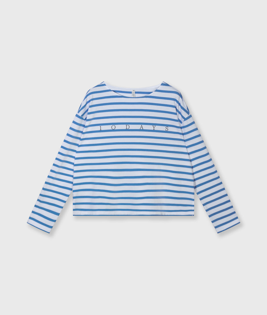 boat neck top stripes | white/ultramarine