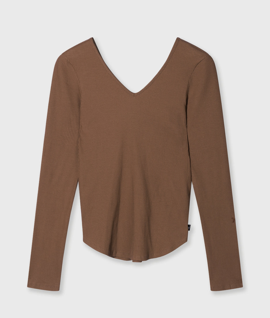 v-neck long sleeve ballet top | truffle