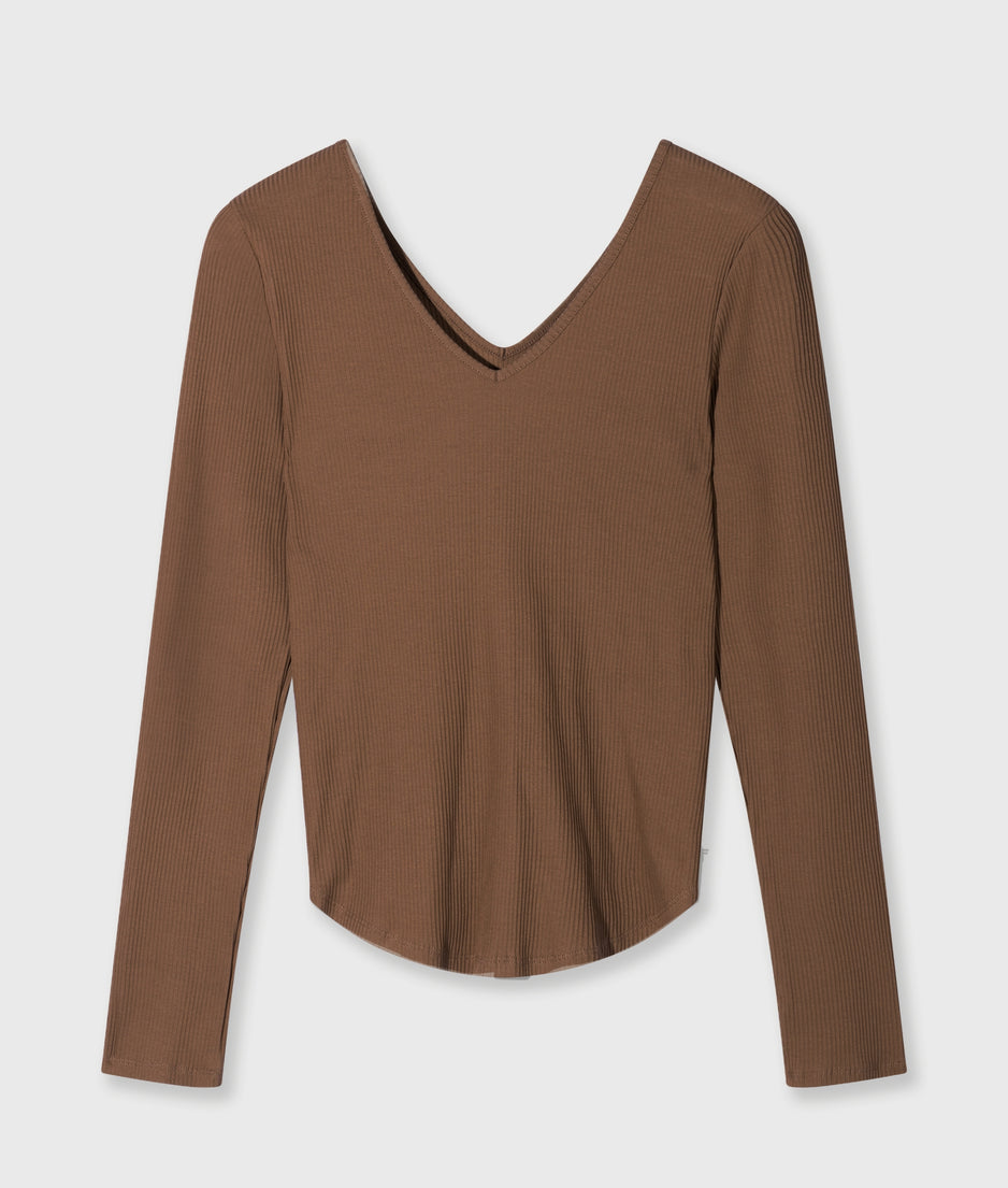 v-neck long sleeve ballet top | truffle