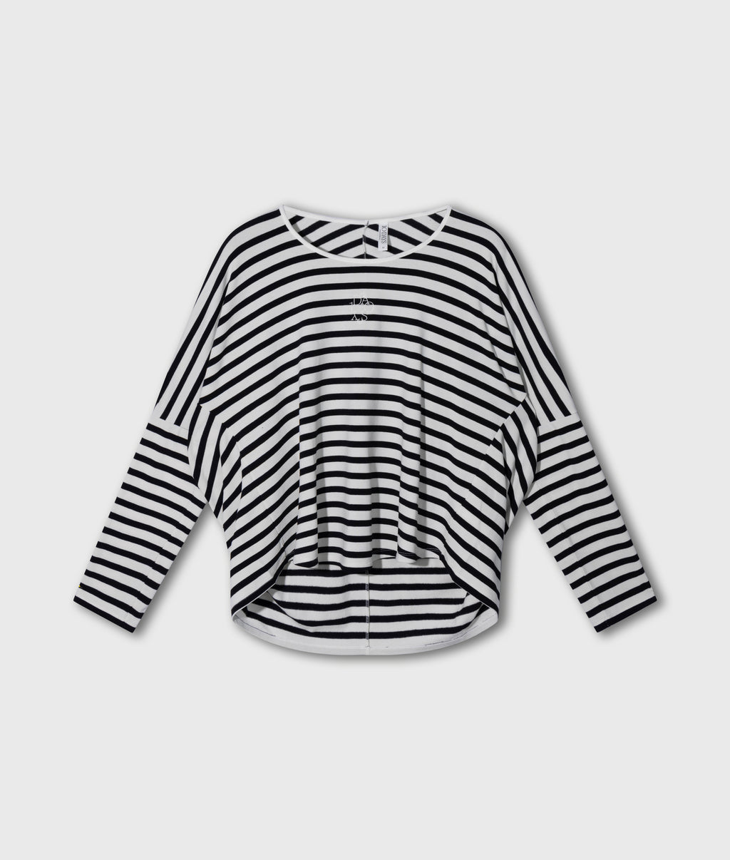 gestreept modal T-shirt met lange mouwen | ecru/black