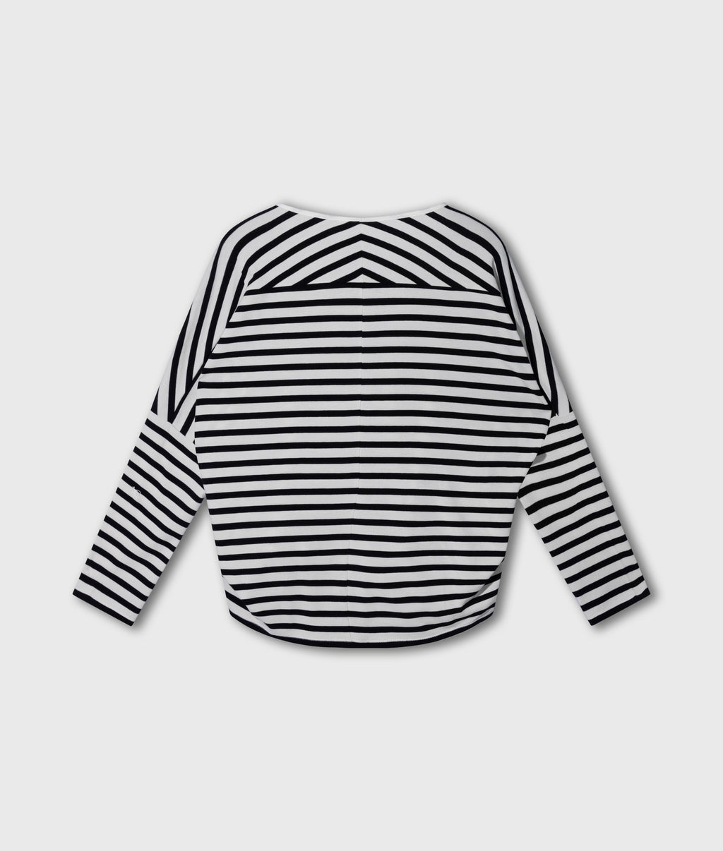 gestreept modal T-shirt met lange mouwen | ecru/black