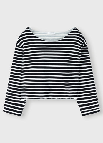 boat neck sweater stripes | black/ecru