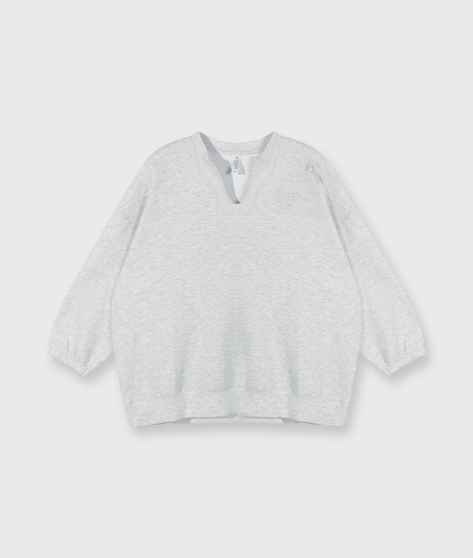 soft scuba v-neck sweater | white grey melee