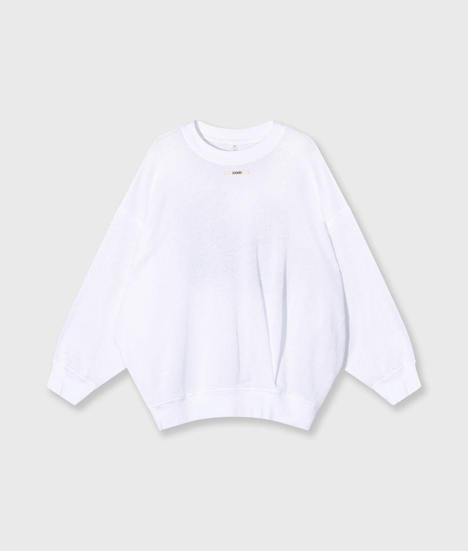 mesh baseball sweater gathering | white