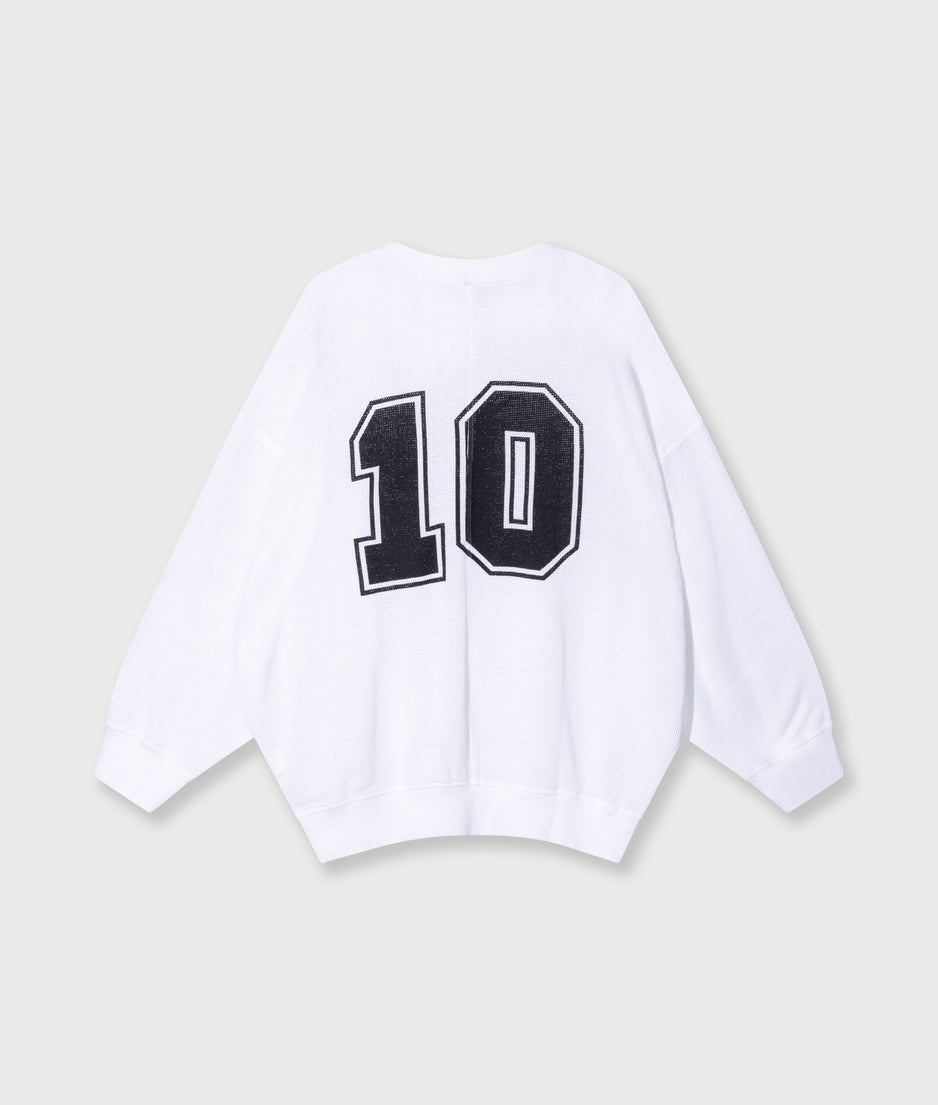 mesh baseball sweater gathering | white