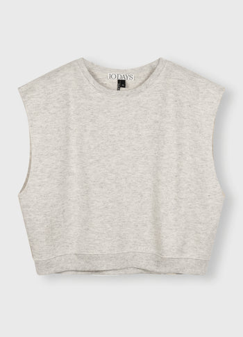 padded shoulder knit top | white grey melee