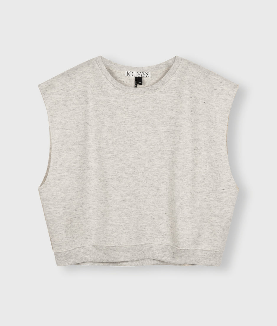 padded shoulder knit top | white grey melee