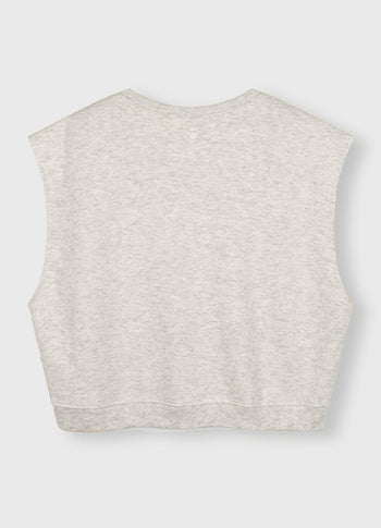 padded shoulder knit top | white grey melee