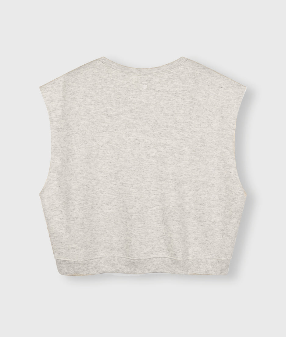 padded shoulder knit top | white grey melee