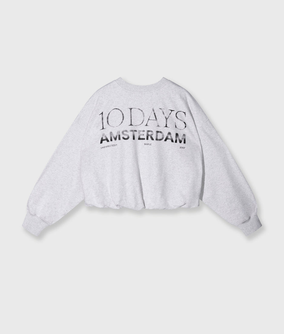 pleated sweater back stamp | white grey melee