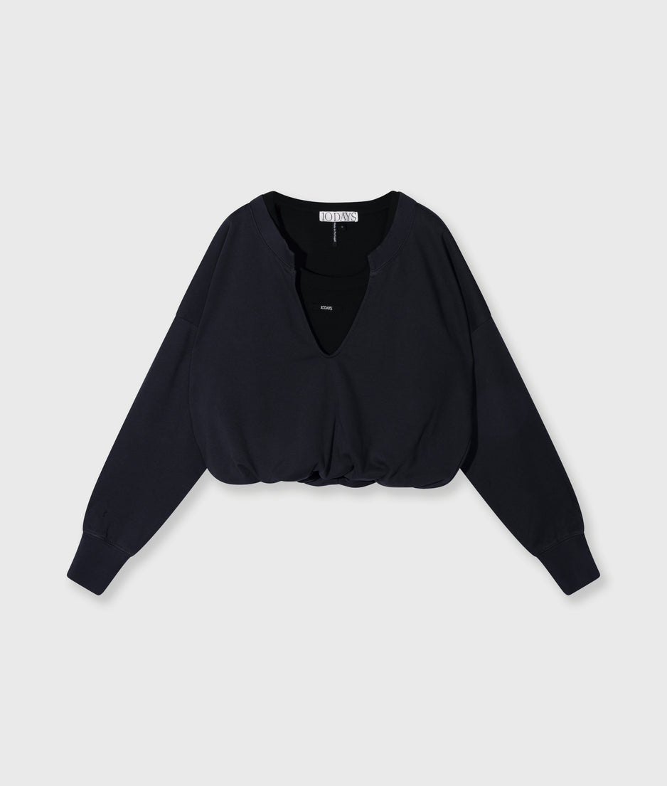 v-neck double sweater | dark navy
