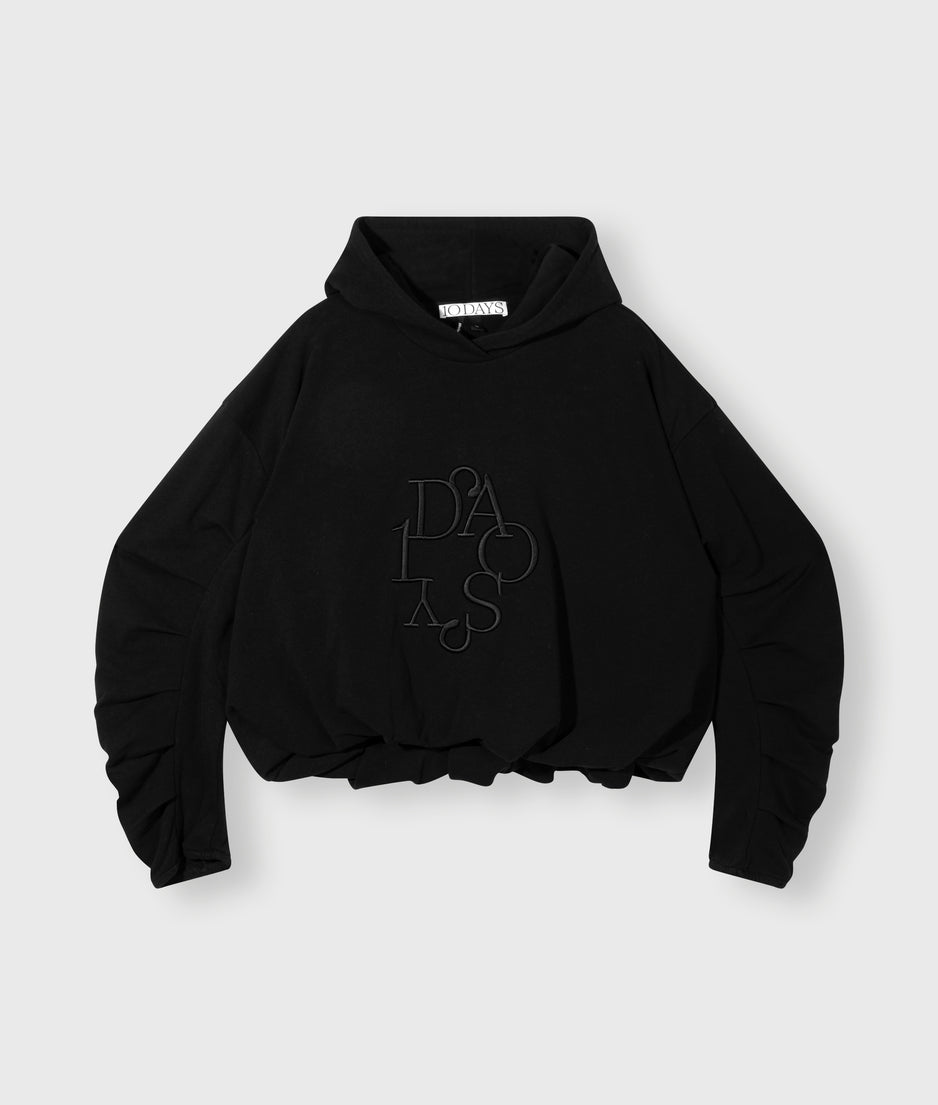 pleated balloon hoodie | black