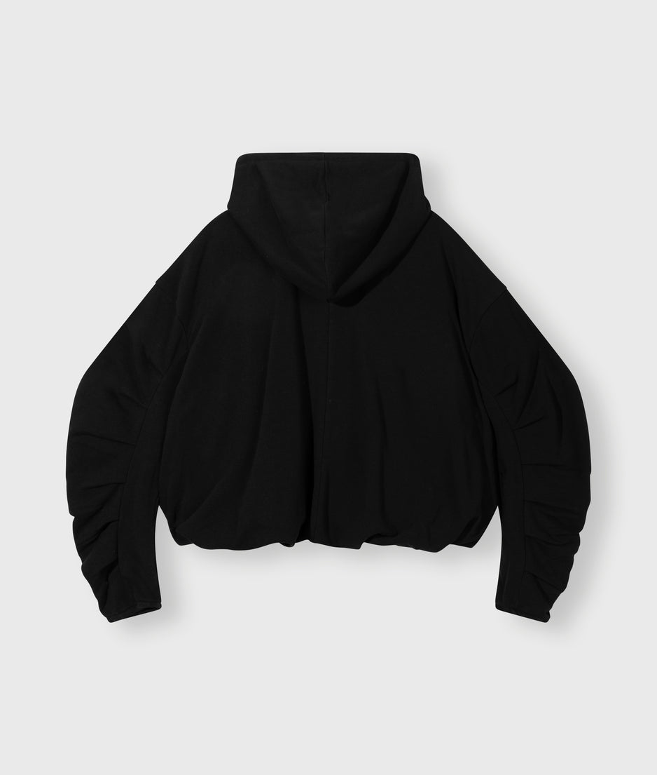 pleated balloon hoodie | black