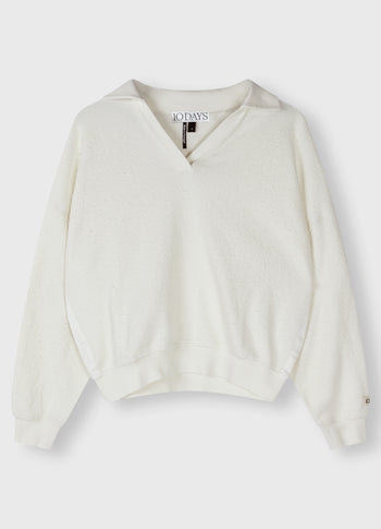 texture fleece polo sweater | ecru