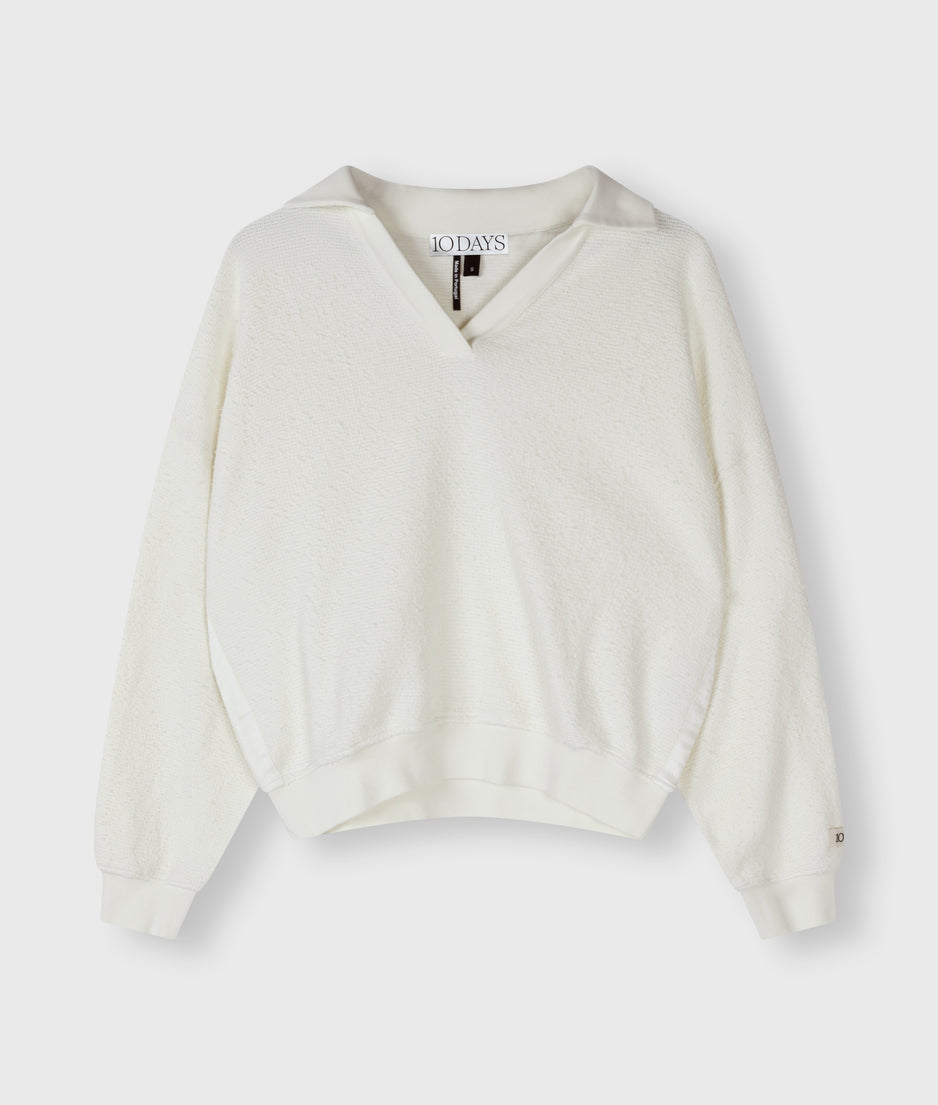 texture fleece polo sweater | ecru