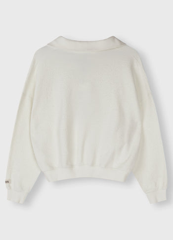 texture fleece polo sweater | ecru