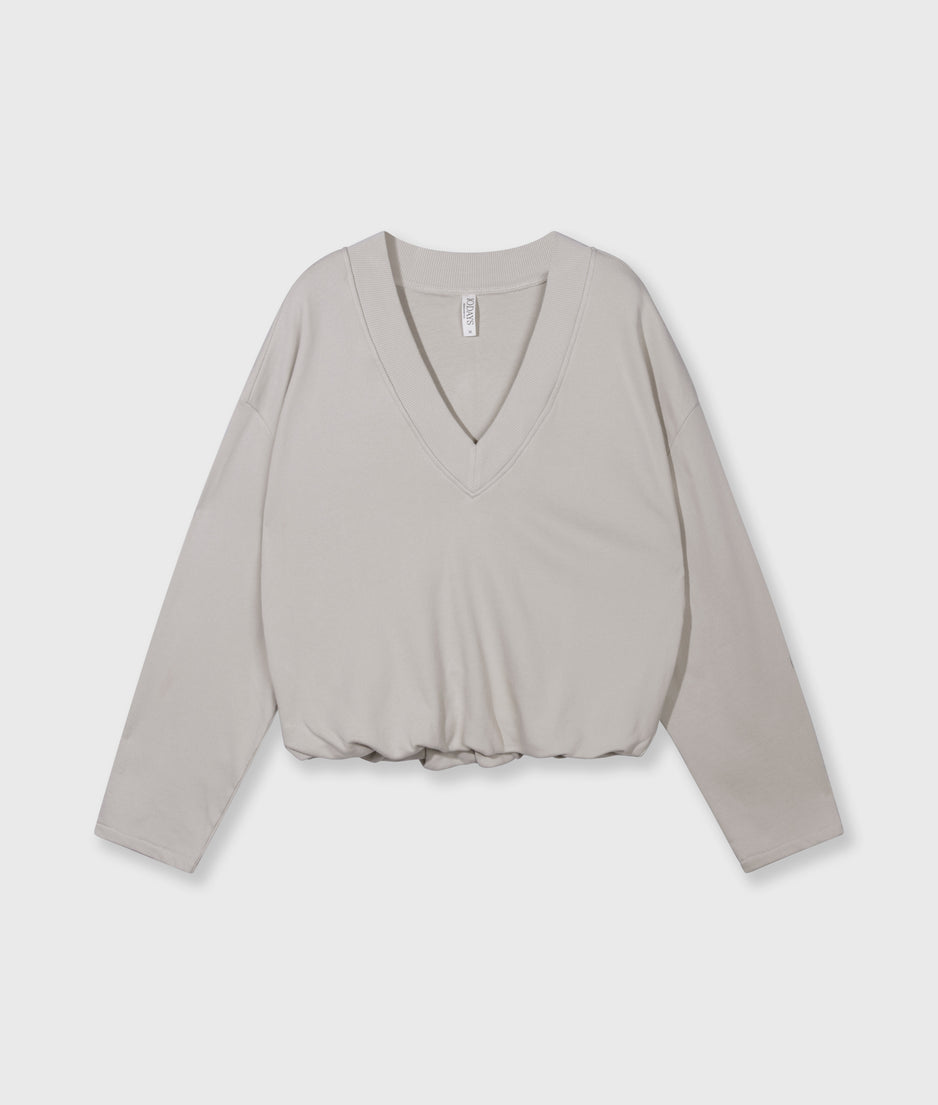 v-neck balloon sweater | stone
