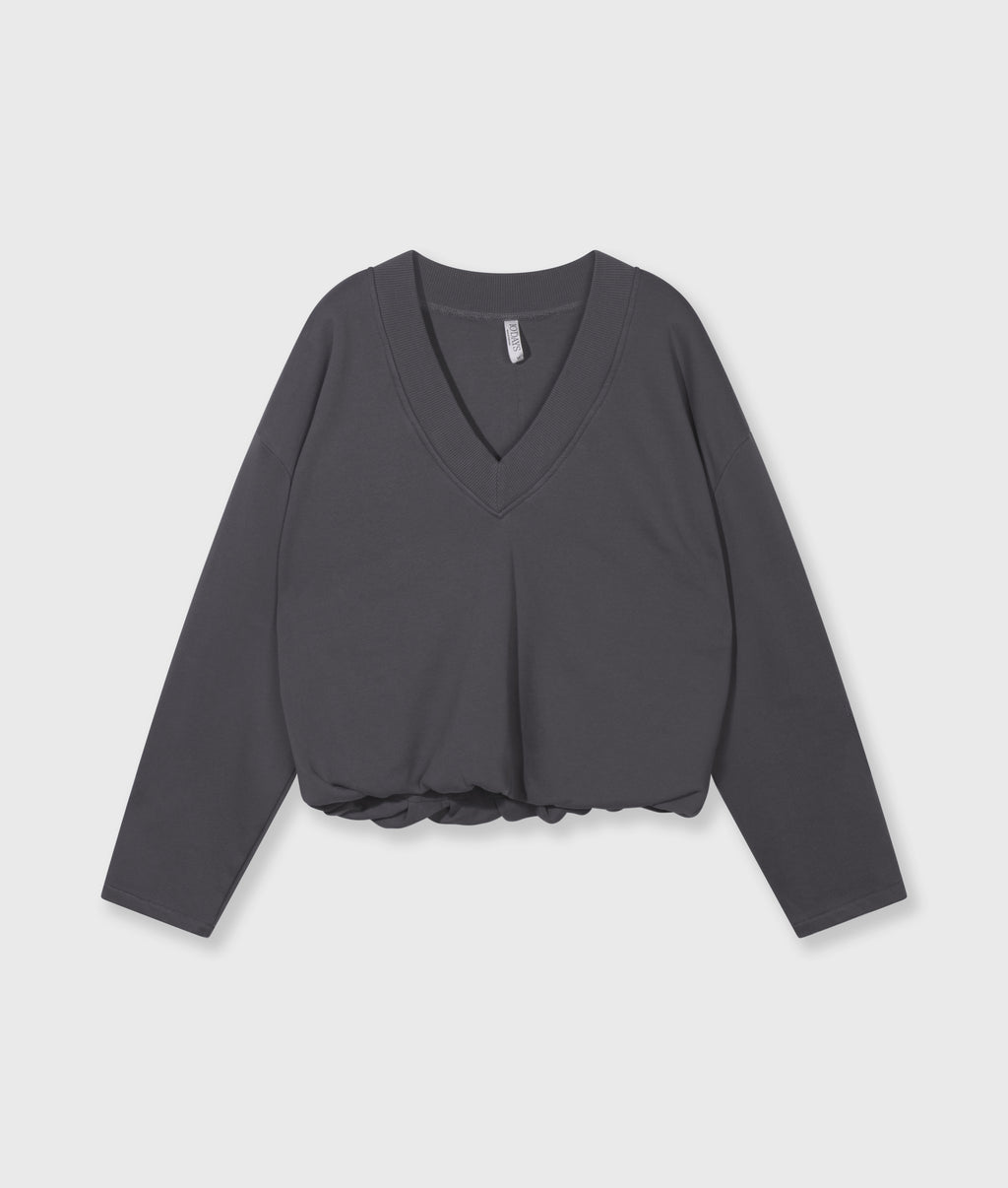 v-neck balloon sweater | steel blue