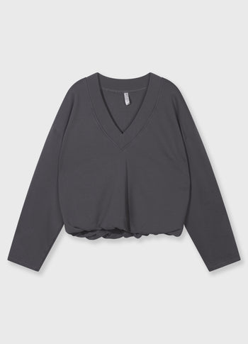 v-neck balloon sweater | steel blue