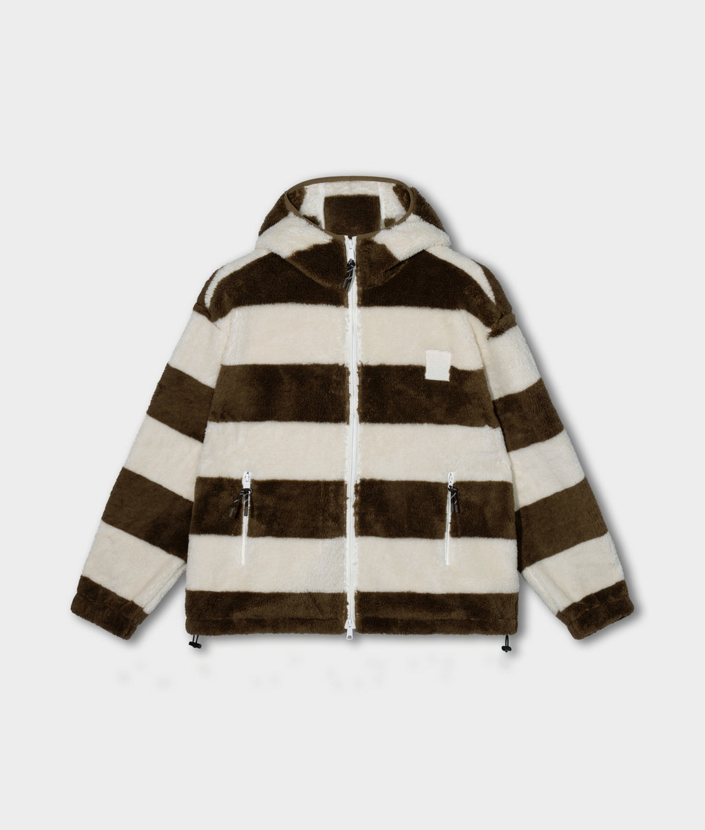gestreepte teddy hoodie met rits | pearl/brown