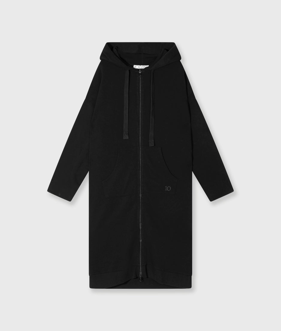 long zip hoodie fleece | black