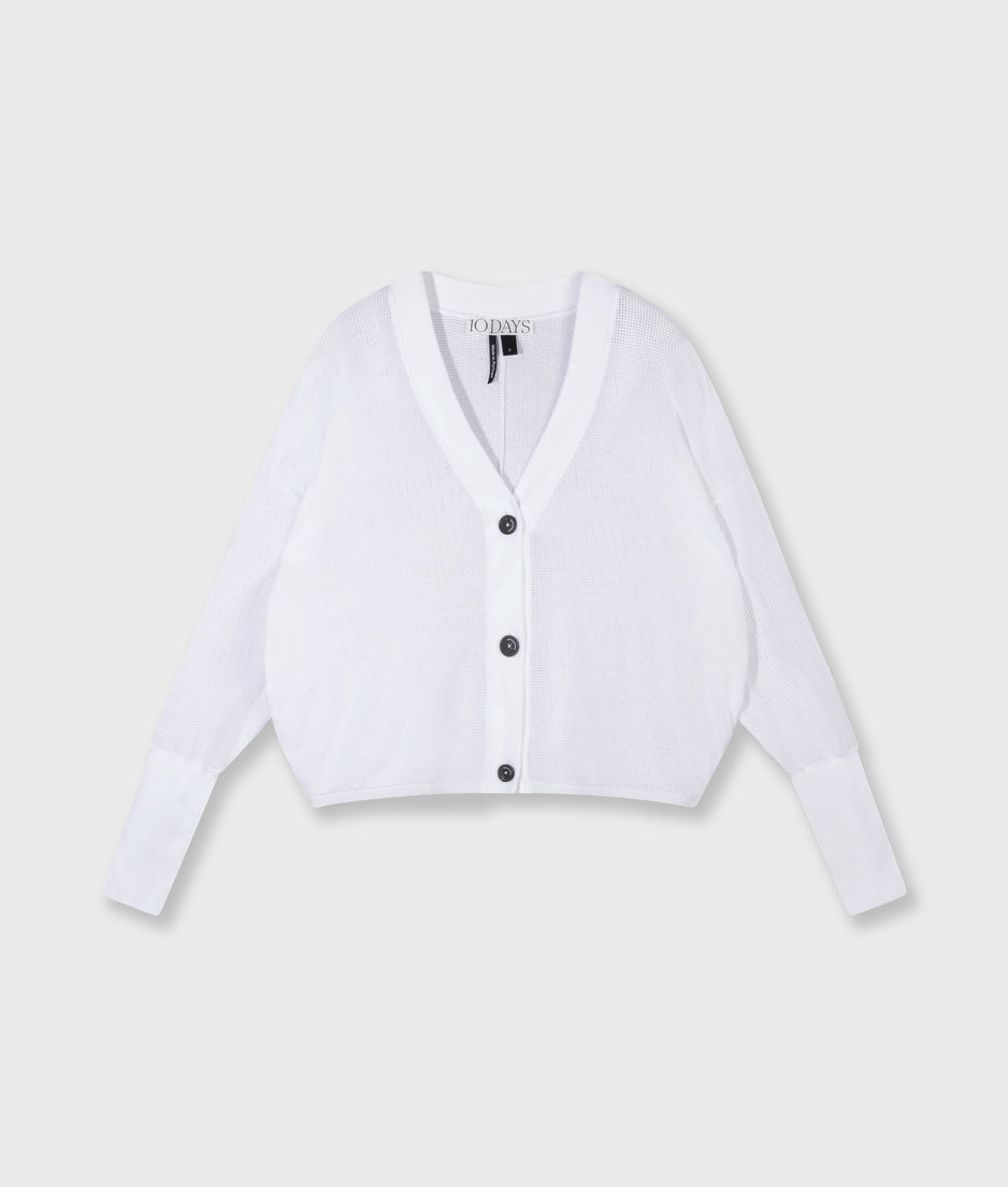 v-neck cardigan mesh | white